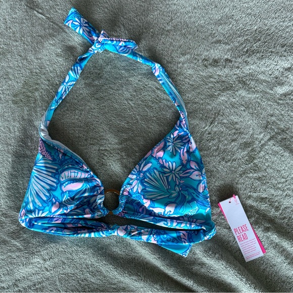 Lilly Pulitzer Tosby Tied Swim Top in Amalfi Blue Sound the Sirens- 10 - Picture 3 of 4